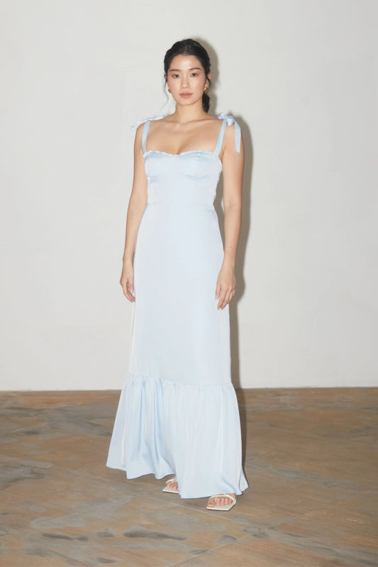 Clover Ruched Hem Dress - BABY BLUE