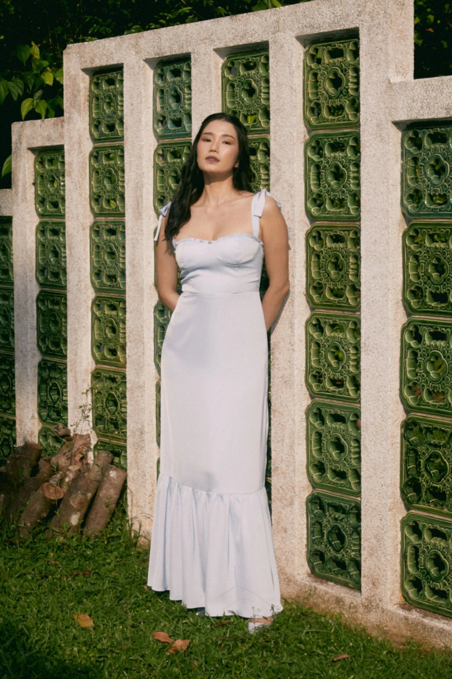 Clover Ruched Hem Dress - BABY BLUE