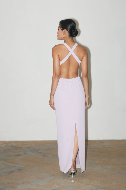 Aster Backless Halter Dress - LILAC
