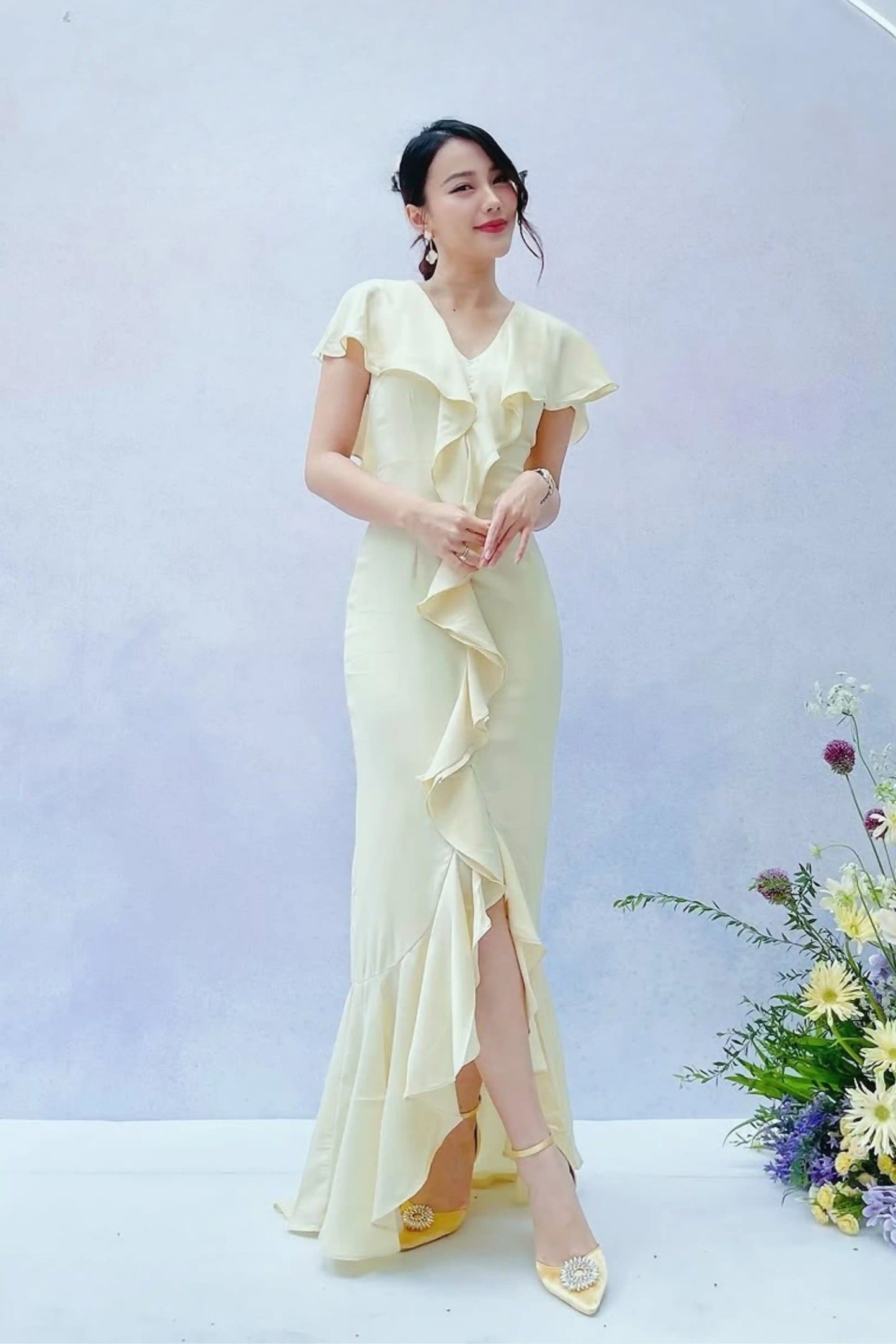Iris Short Cape Dress - BUTTER YELLOW