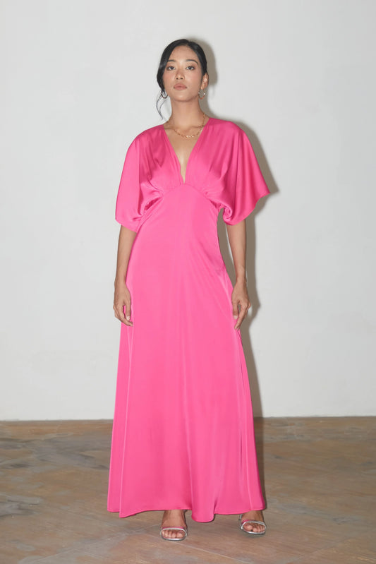 Primrose Short Sleeves Dress - FUCHSIA