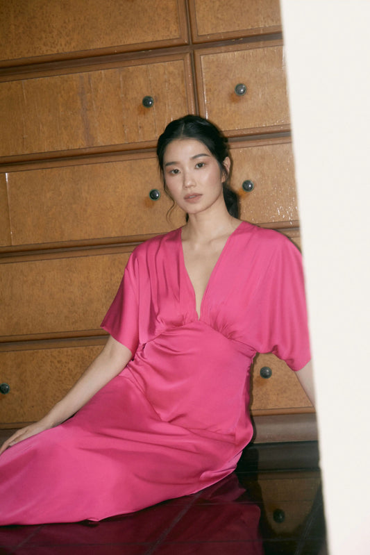 Primrose Short Sleeves Dress - FUCHSIA